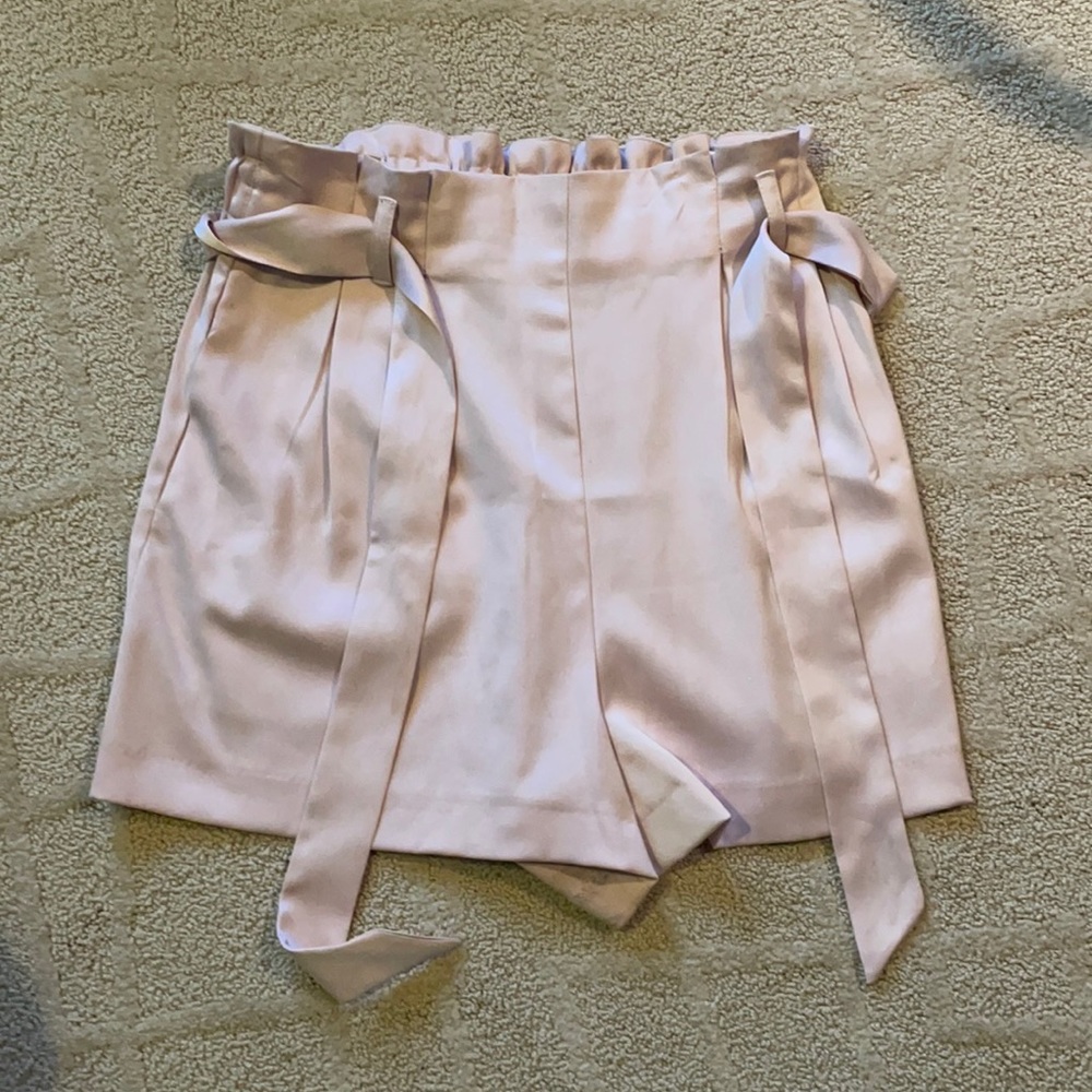 Pink silky pleated tie shorts